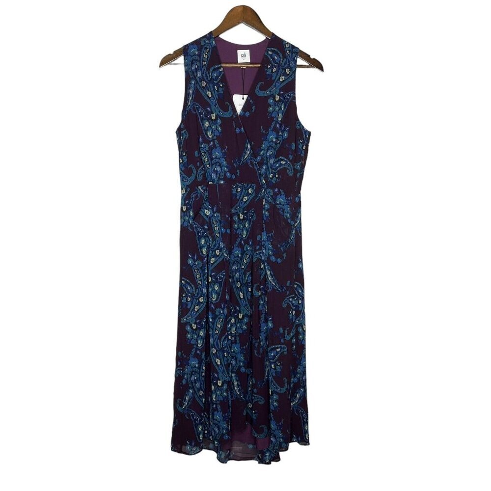 Cabi NWT Purple and Blue 3461 Treasure Dress Paisley Floral Midi Size 8
